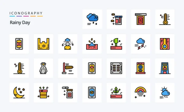 Rainy Line Filled Style Icon Pack — Stock Vector