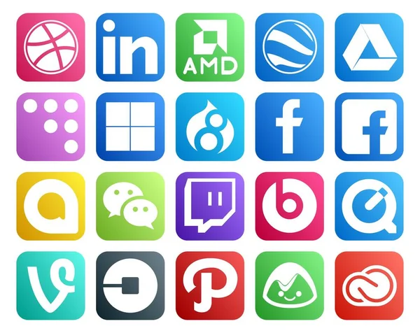Social Media Icon Pack Including Car Vine Facebook Quicktime Twitch — Stock Vector