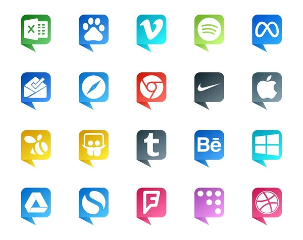 Социальные Медиа Речи Пузырь Стиль Логотип Окна Tumblr Сафари Slideshare — стоковый вектор