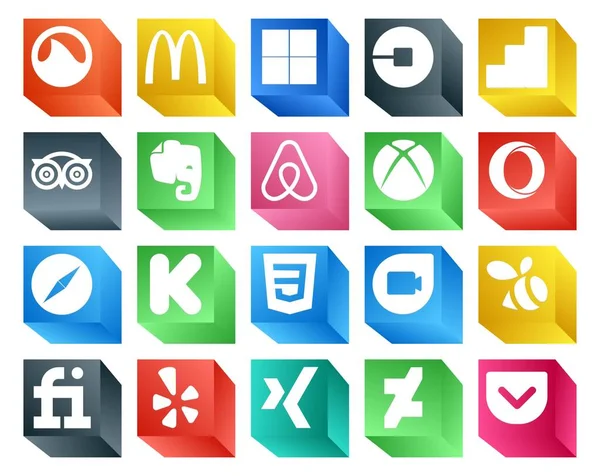 Paquete Iconos Redes Sociales Incluido Dúo Google Kickstarter Viajar Navegador — Vector de stock
