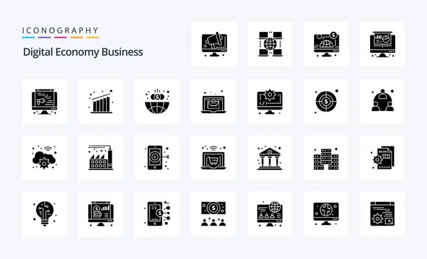 Digital Economy Business Solid Glyph Icon Pack — Stock Vector
