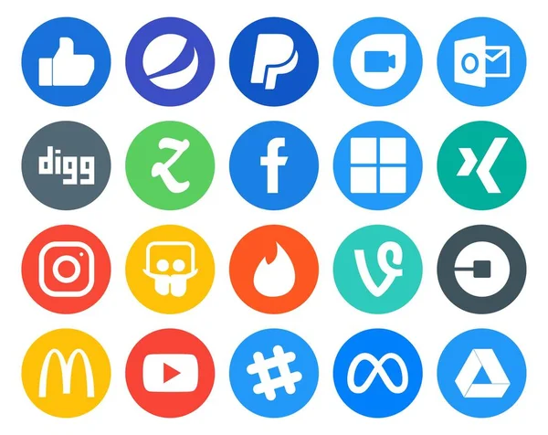 Paquete Iconos Redes Sociales Incluyendo Mcdonalds Coche Microsoft Uber Alevines — Vector de stock