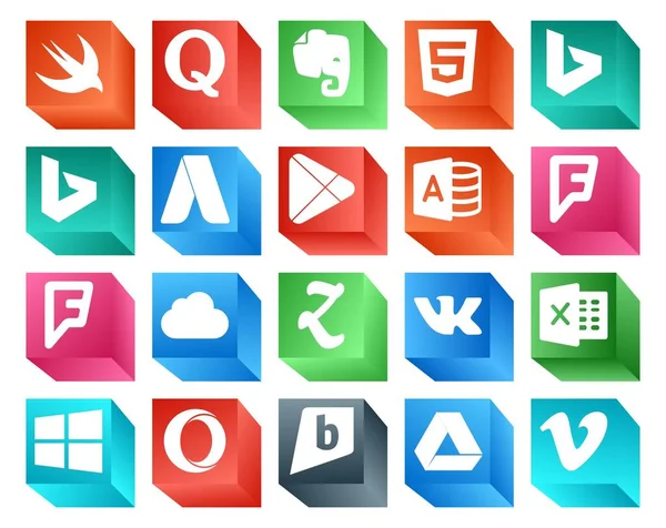 Social Media Icon Pack Including Brightkite Окна Apps Excel Зооинструмент — стоковый вектор