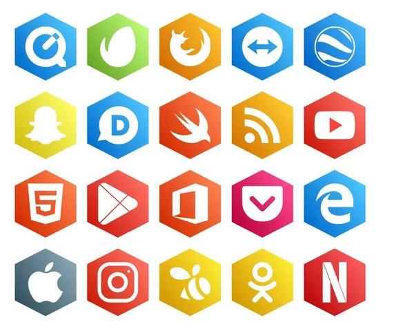 Social Media Icon Pack Inclusief Rand Kantoor Snel Apps Html — Stockvector