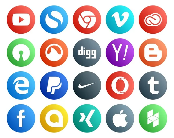Social Media Icon Pack Including Nike Край Мбаппе Блогер Yahoo — стоковый вектор
