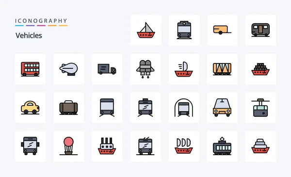 Vehicles Line Filled Style Icon Pack — Stock Vector