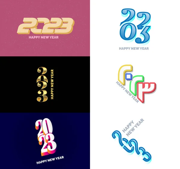 Grande Conjunto 2023 Feliz Ano Novo Logotipo Projeto Texto 2023 — Vetor de Stock
