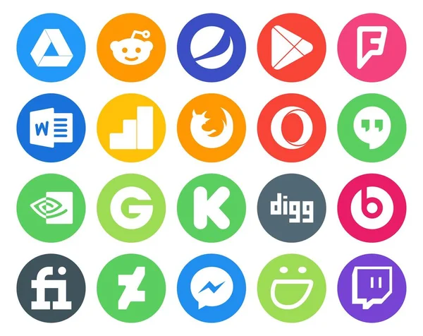 Social Media Icon Pack Inclusief Vijf Graven Vuurvos Een Kickstarter — Stockvector