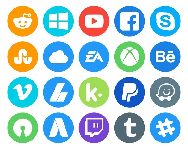Social Media Icon Pack Incluindo Anúncios Vídeo Icloud Vimeo Xbox — Vetor de Stock
