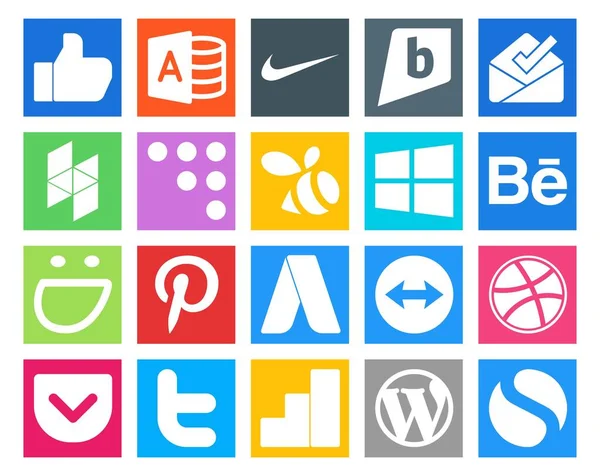 Social Media Icon Pack Including Tweet Карман Окна Дриббл Adwords — стоковый вектор