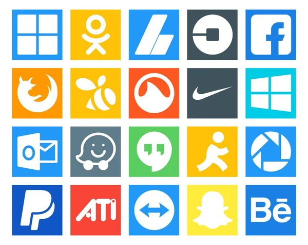 Social Media Icon Pack Inclusief Doel Wazig Vuurvos Vooruitzichten Nike — Stockvector