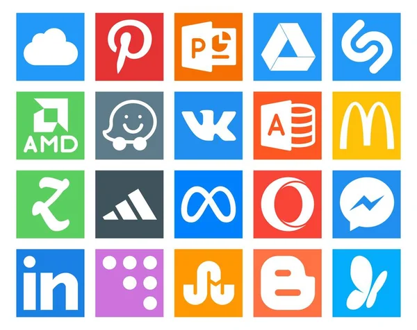 Social Media Icon Pack Včetně Coderwallu Posel Microsoft Přístup Opera — Stockový vektor