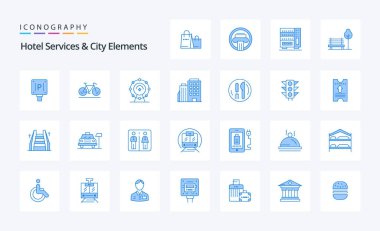 25 Otel ve Şehir Elementleri Mavi simge paketi