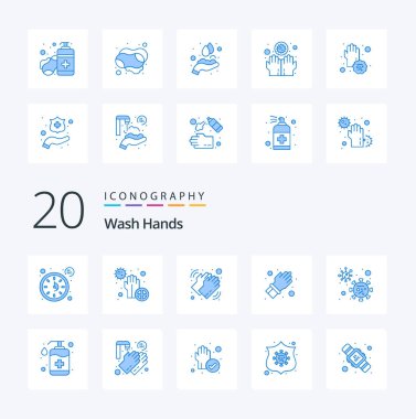 20 Yıka Eller Mavi Renk simgesi Bakım eldiveni gibi kuru