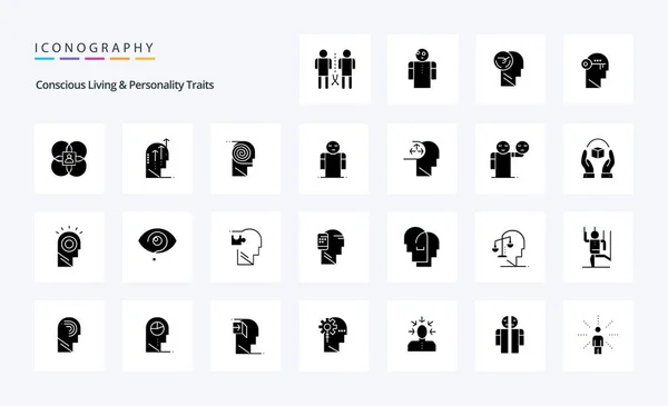 Concious Living Personality Traits Solid Glyph Icon Pack — Stockvektor