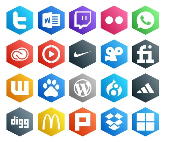 Social Media Icon Pack Including Cms Baidu Мбаппе Wattpad Viddler — стоковый вектор