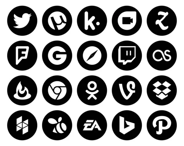 Paquete Iconos Redes Sociales Incluyendo Houzz Vid Safari Odnoklassniki Quemador — Vector de stock
