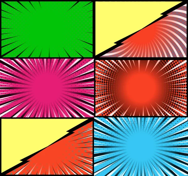 Sarjakuva Värikäs Kehykset Tausta Halftone Säteet Säteittäinen Pisteviiva Vaikutuksia Pop — vektorikuva
