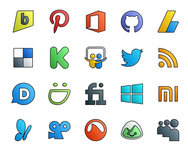 Social Media Icon Pack Inclusief Msn Ramen Slideshare Vijftien Disqus — Stockvector