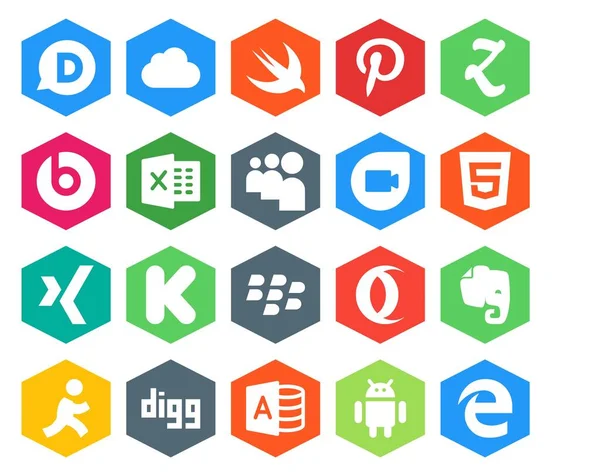 Social Media Icon Pack Включая Доступ Microsoft Целься Google Duo — стоковый вектор