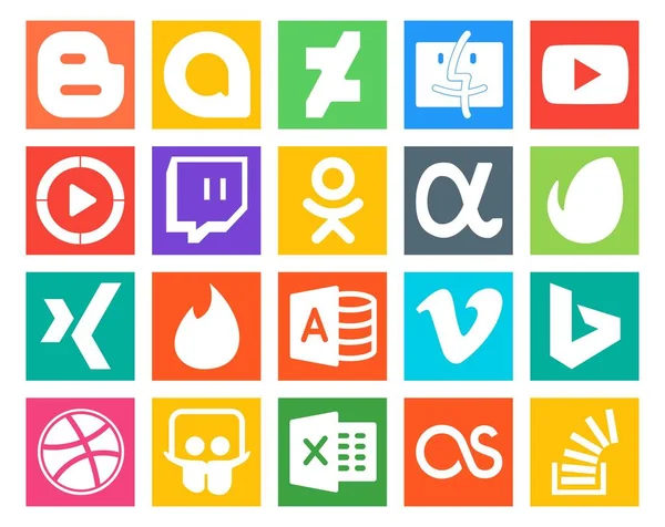 Social Media Icon Pack Inclusief Bing Een Vimeo Jeuk Microsoft — Stockvector