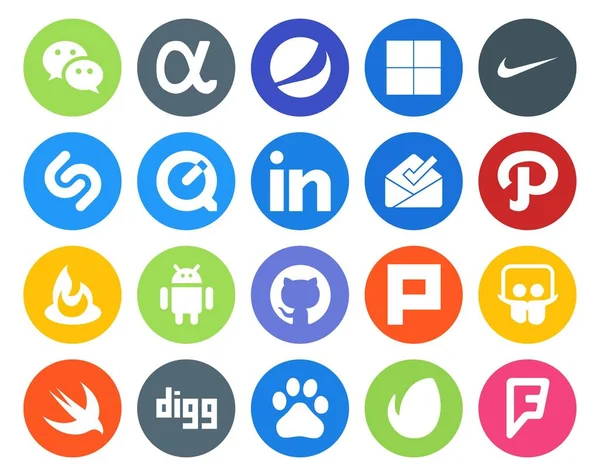 Social Media Icon Pack Включая Digg Slideshare Linkedin Plurk Android — стоковый вектор