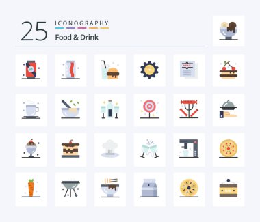 Food And Drink 25 Flat Color icon pack including . drink. soda. cap.