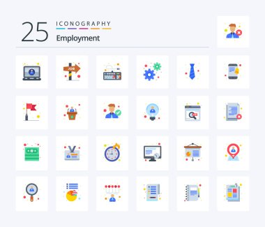 Employment 25 Flat Color icon pack including office. settings. opportunity. gears. connection