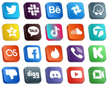 20 Simple Isometric 3D Social Media Icons such as music. soundcloud and video icons. Versatile and high-quality
