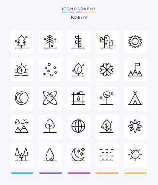 Creative Nature 25 OutLine icon pack  Such As bubbles. weather. chamomile. sunrise. nature