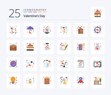 Valentines Day 25 Flat Color icon pack including romance. heart. umbrella. love. love