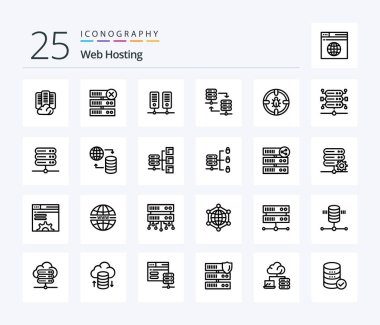 Web Hosting 25 Line icon pack including share. server hosting . server. server . server