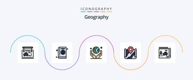 Geo Graphy Line Filled Flat 5 Icon Pack Including location. map. globe. protection. human hand