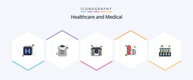 Medical 25 FilledLine icon pack including tubes. experiment. medical. blood. tablets