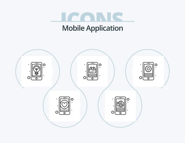 Mobile Application Line Icon Pack Icon Design Interface Online App — Vector de stock