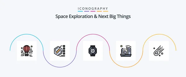 Space Exploration Next Big Things Line Filled Flat Icon Pack — Stockvektor