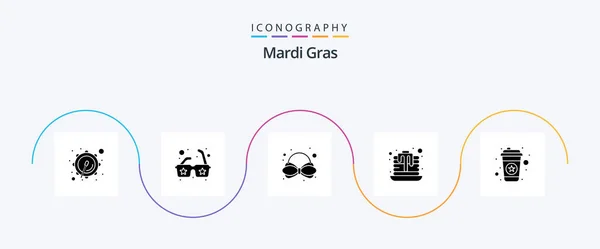 Mardi Gras Glyph Icon Pack Including Пей Галстук Кофе Горячая — стоковый вектор