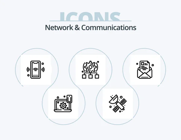 Network Communications Line Icon Pack Icon Design Satellite Space Male — Vetor de Stock