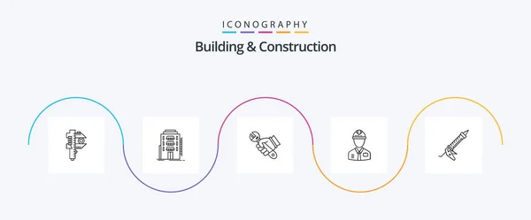 Building Construction Line Icon Pack Including Construction Worker Hostel Hand — Stock vektor