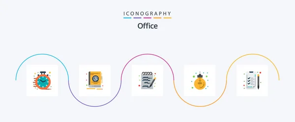 Office Flat Icon Pack Включая Работу Аналитика Примечание Офис Лампа — стоковый вектор