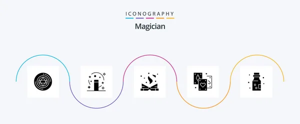 Magician Glyph Icon Pack Включая Химию Книга Магия Карта — стоковый вектор