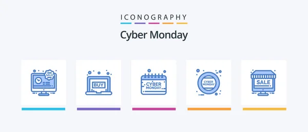 Cyber Monday Blue Icon Pack Including Monitor Monday Calendar Holding — Vetor de Stock
