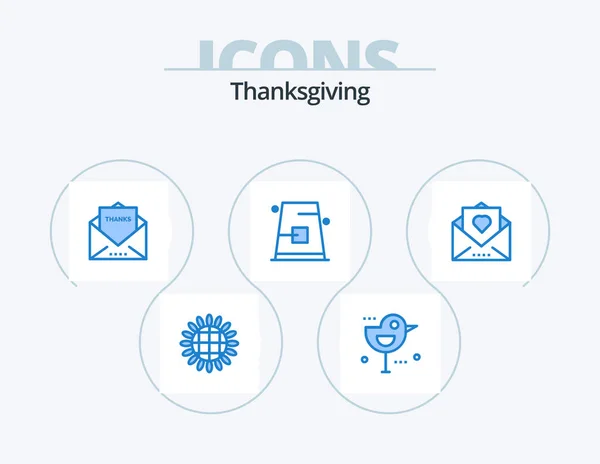 Thanksgiving Blue Icon Pack Icon Design Hat Cap Envelope Buckle — Stock vektor