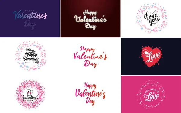 Happy Valentine Day Greeting Card Template Cute Animal Theme Pink — Stock Vector
