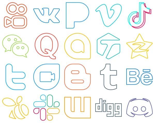Creative Colourful Outline Social Media Icons Tencent Tagged China Google — Stok Vektör