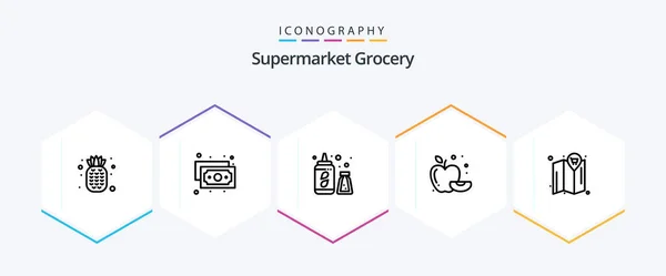 Grocery Line Icon Pack Including Water Bottle Cart Map — Stok Vektör