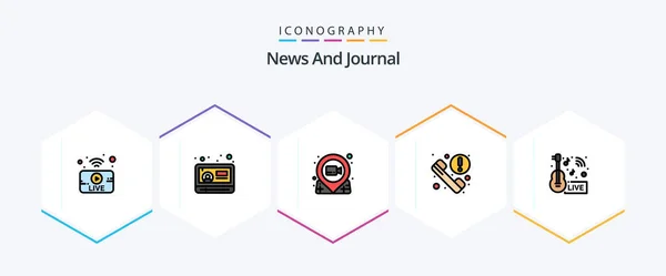 News Filledline Icon Pack Including Music News Information Film Phone — Wektor stockowy