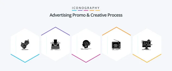 Advertising Promo Creative Process Glyph Icon Pack Including Marketing Typewriter — Stok Vektör