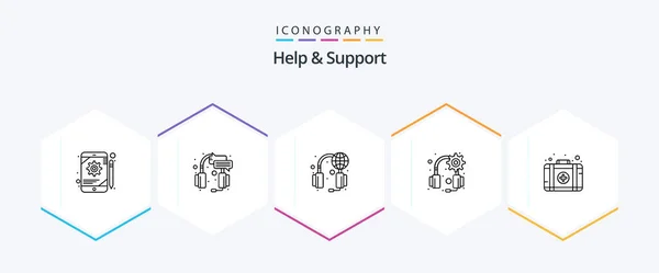 Help Support Line Icon Pack Including First Headset Headset Headphones — Archivo Imágenes Vectoriales