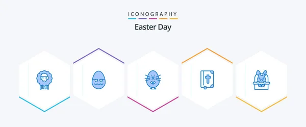 Easter Blue Icon Pack Including Cart Holiday Chicken Easter Book — Stok Vektör
